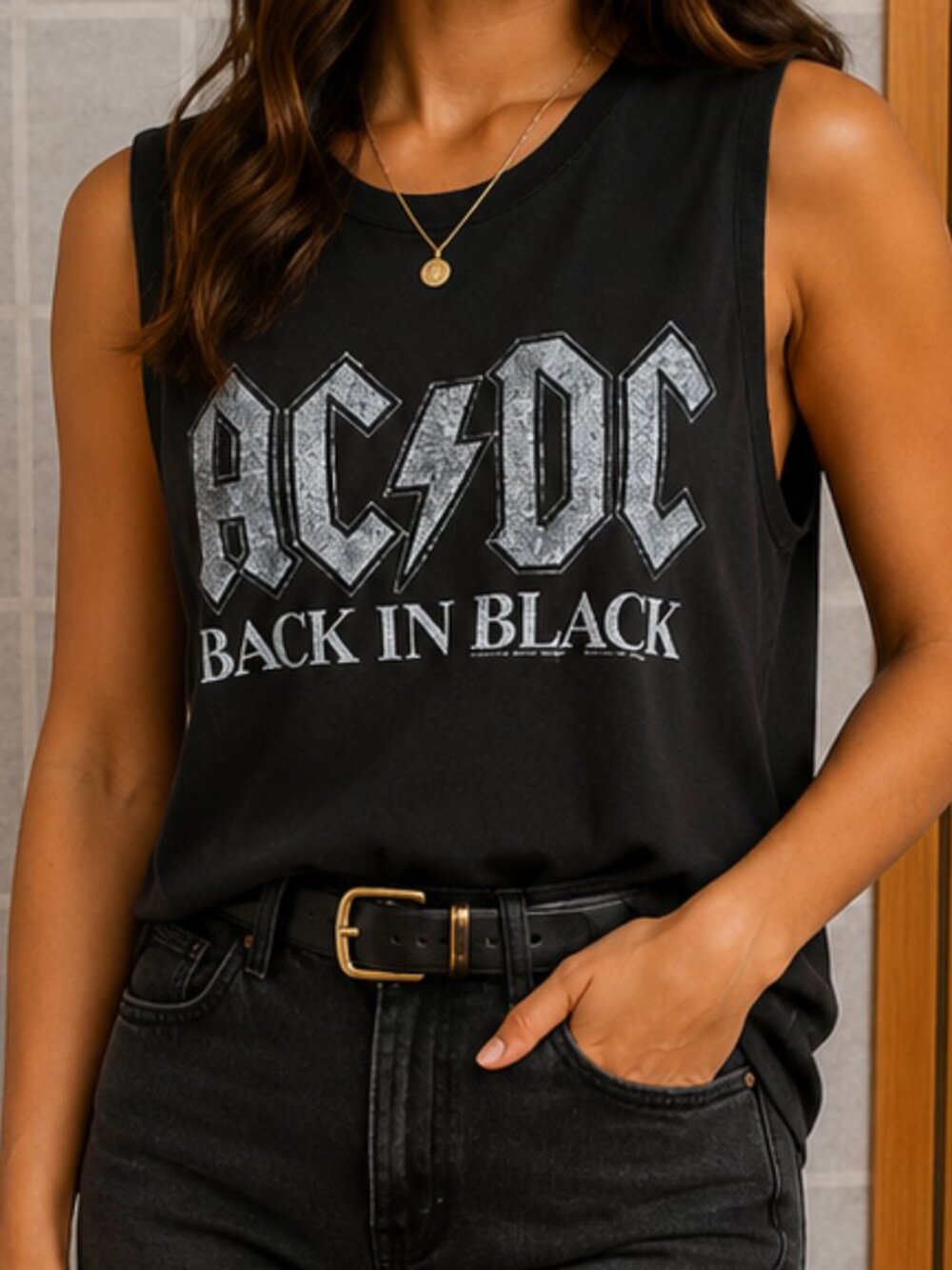 AC/DC Back in Black Graphic Muscle Tank M